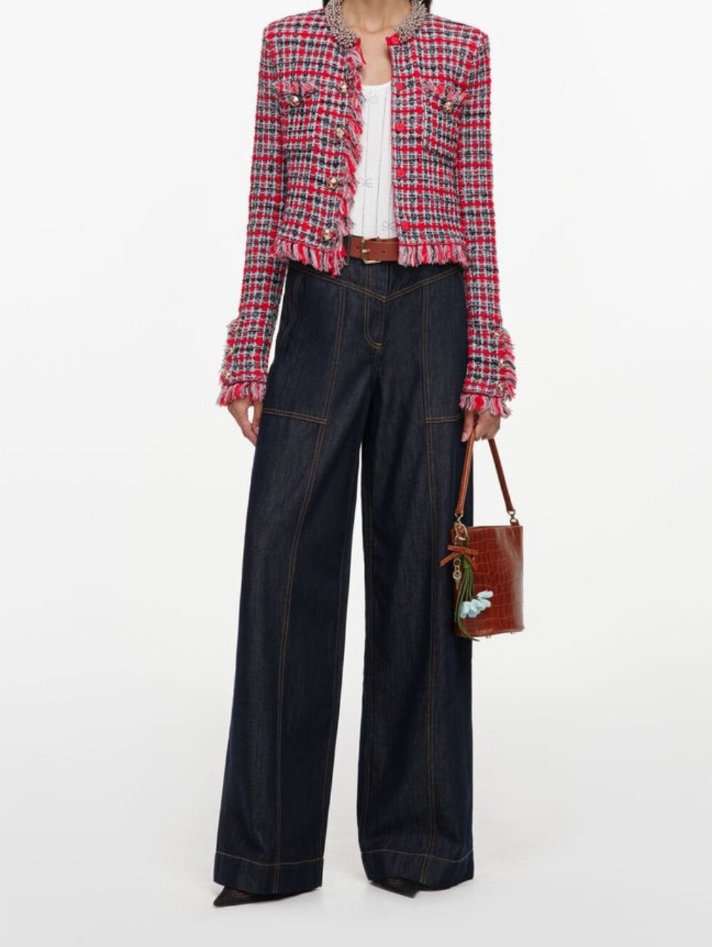 Self Portrait Indigo Denim Straight Leg Jeans